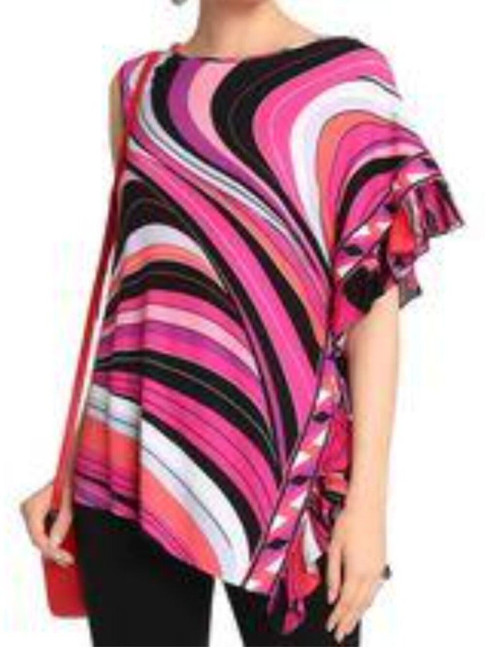 Set Emilio Pucci One Side Ruffle Magenta Abstract Print Blouse & Matching Scarf